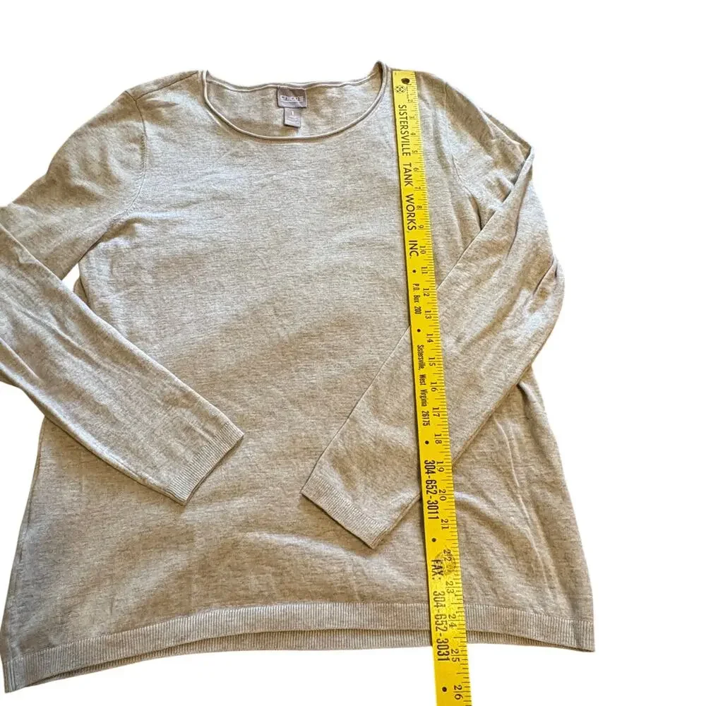 Chico's Heathered Crewneck Pullover 1 Knit Long Sleeve Lighweight Beige